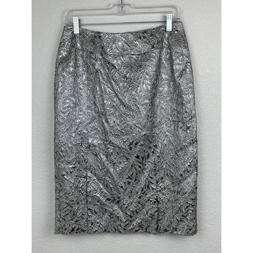 Lafayette 148 Pencil Skirt Womens 6 Silver Textured Shimmer Alpaca‎ Wool Lined - Picture 4 of 11